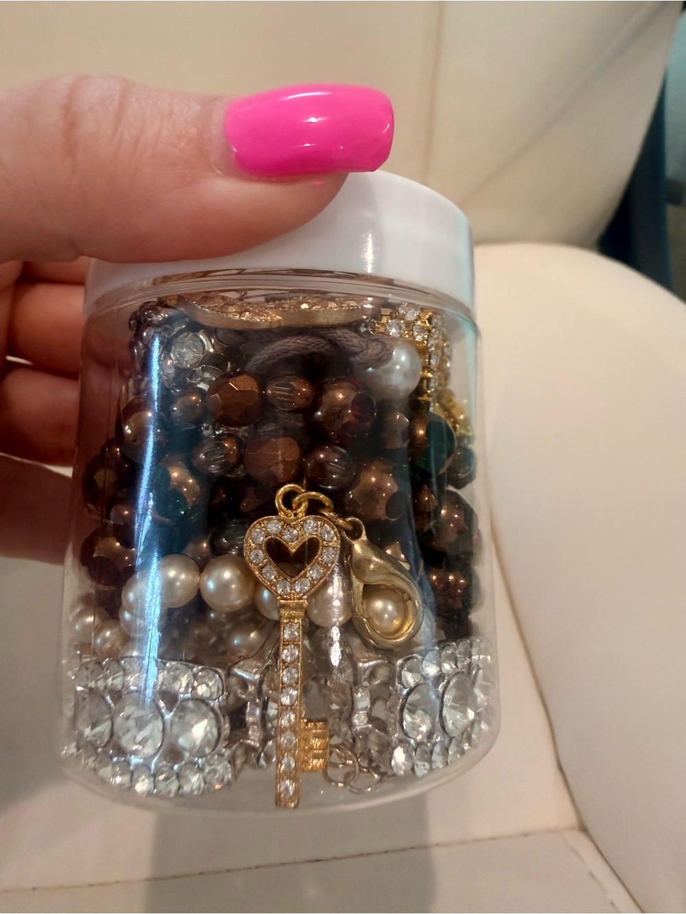 Vintage Mixed Jewelry Jar! Heart Key Charm with multiple vintage jewelry!